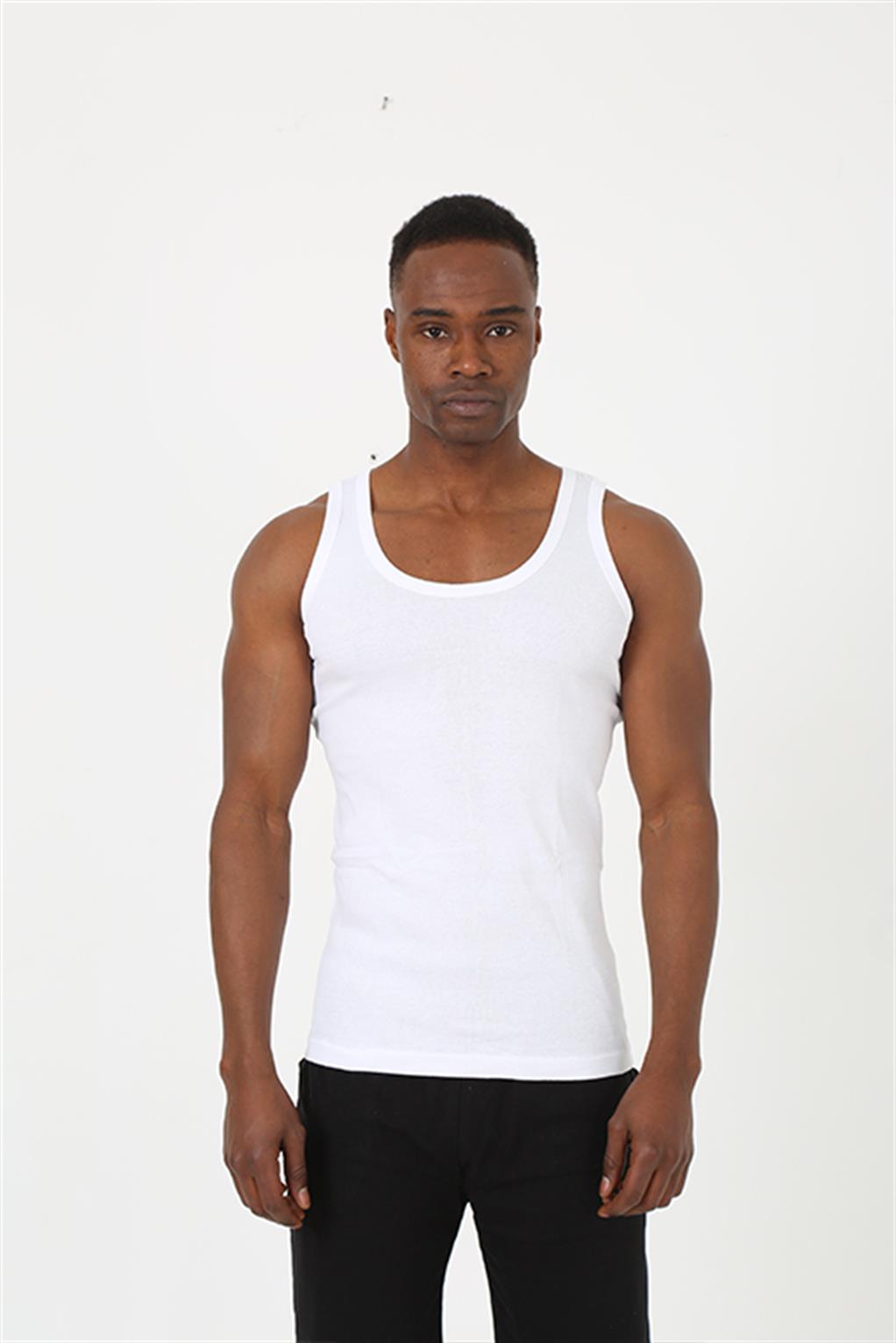 Moda Çizgi Erkek Beyaz Sporcu Ribana Atlet 6503 - L | Beyaz