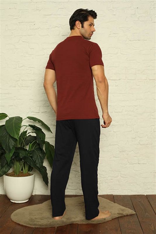Moda Çizgi Erkek Bordo V Yaka 3'lü Pijama Takım 6822 - 5