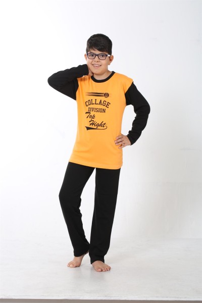 Moda Çizgi - Moda Çizgi Boy Beige Combed Cotton Pajama Set 4508