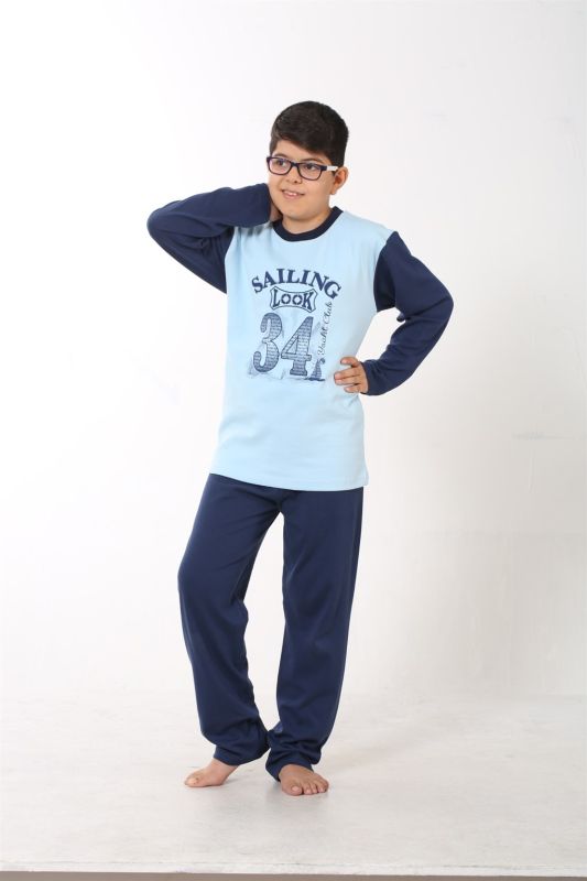 Moda Çizgi Erkek Çocuk Buz Mavisi Penye Pijama Takım 4508 - 3