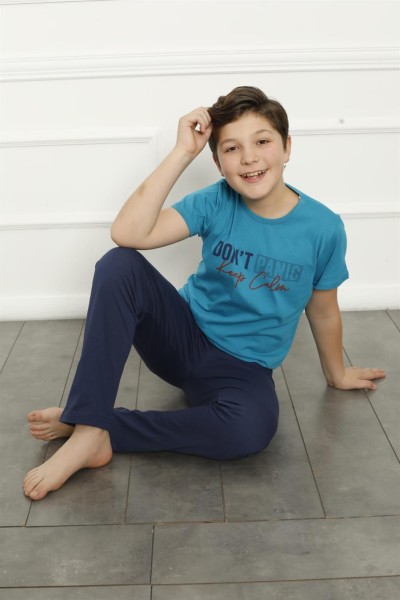 Moda Çizgi Erkek Çocuk Pamuk Kısa Kollu Pijama Takımı 20379 - Thumbnail