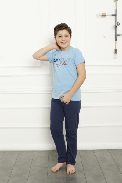 Moda Çizgi Erkek Çocuk Pamuk Kısa Kollu Pijama Takımı 20380 - Thumbnail