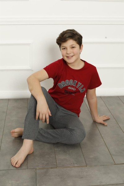 Moda Çizgi Erkek Çocuk Pamuk Kısa Kollu Pijama Takımı 20381 - Thumbnail