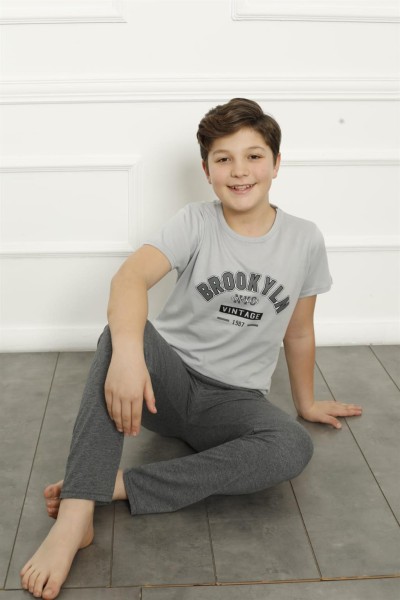 Moda Çizgi Erkek Çocuk Pamuk Kısa Kollu Pijama Takımı 20382 - Thumbnail