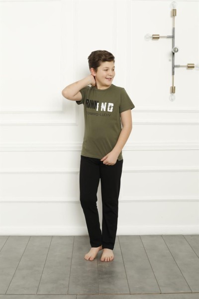 Moda Çizgi - Moda Çizgi Erkek Çocuk Pamuk Kısa Kollu Pijama Takımı 20384