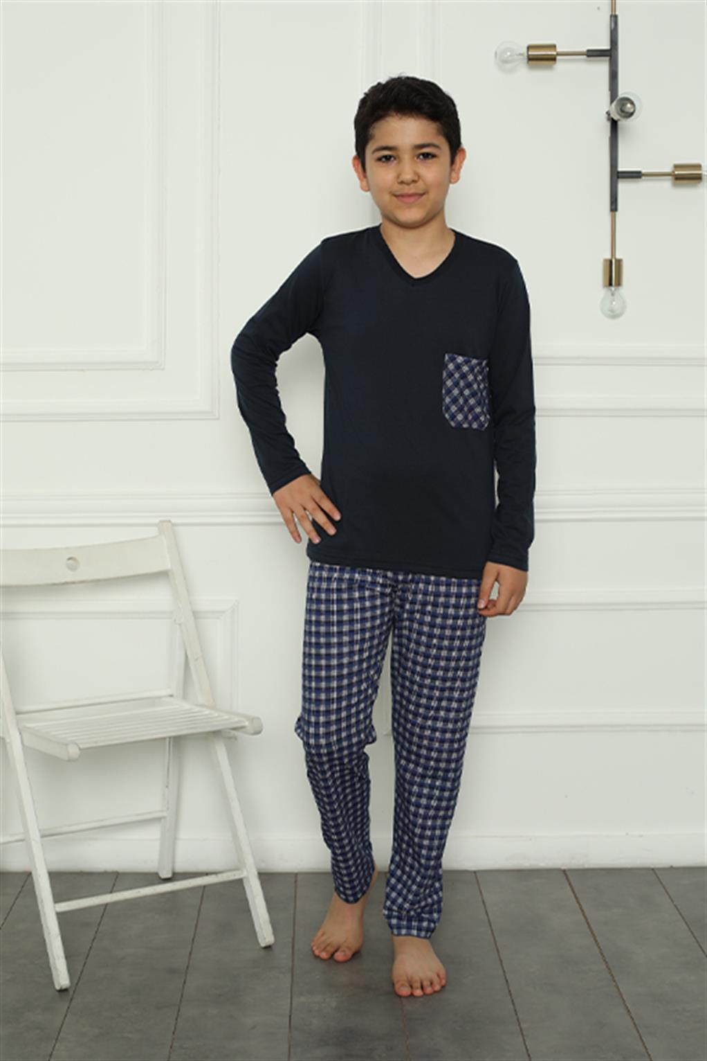 Moda Çizgi Erkek Çocuk Penye Pijama Takım 20386 - 7-8 | Lacivert