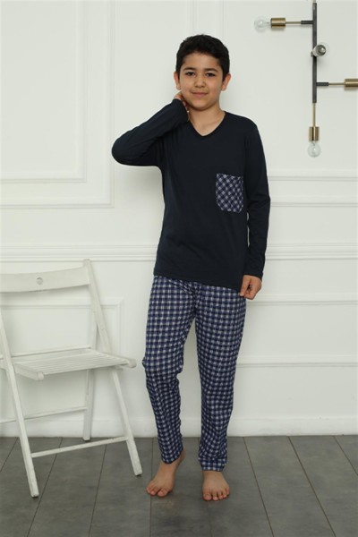 Moda Çizgi Erkek Çocuk Penye Pijama Takım 20386 - Thumbnail