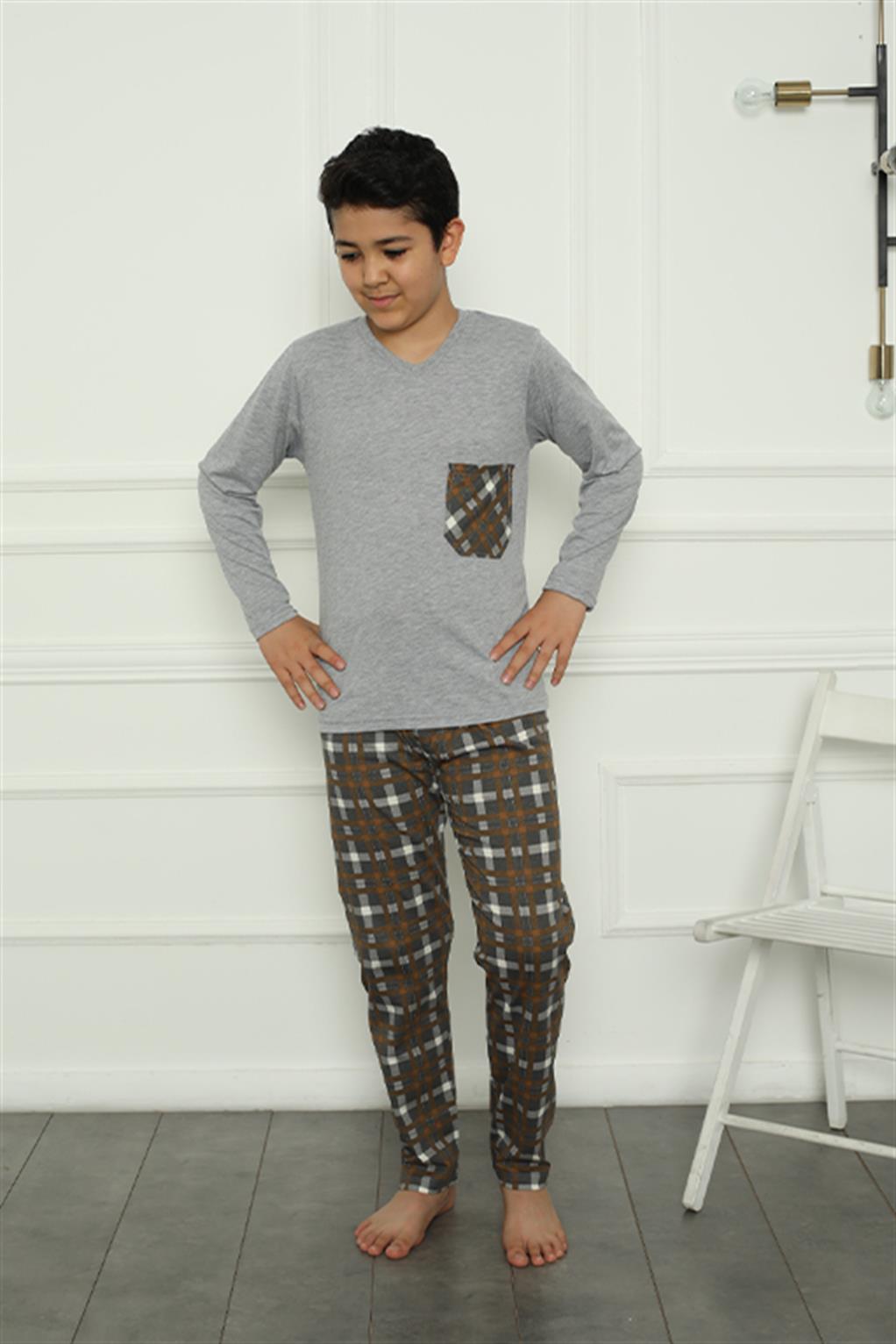 Moda Çizgi Erkek Çocuk Penye Pijama Takım 20387 - 7-8 | Gri