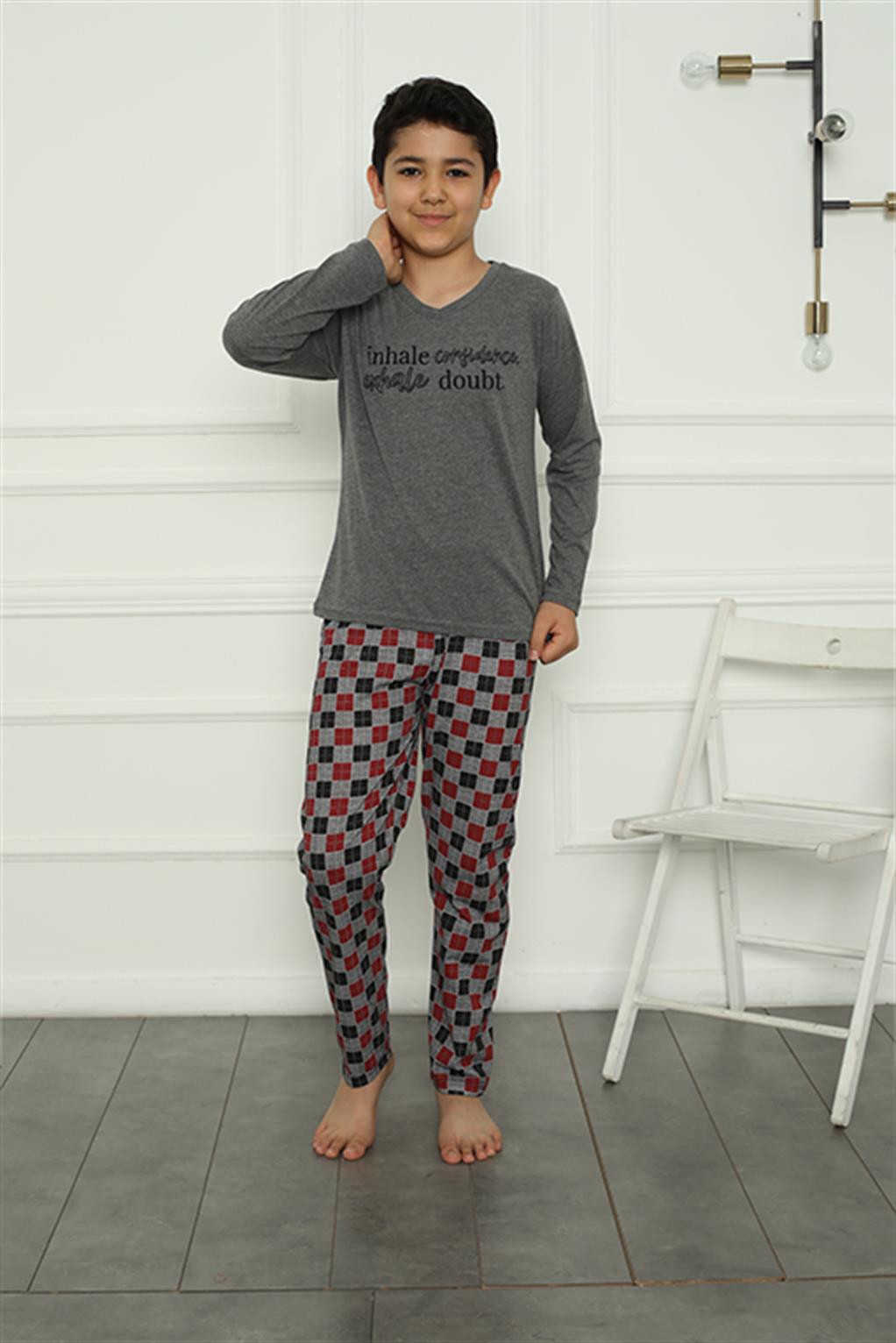 Moda Çizgi Erkek Çocuk Penye Pijama Takım 20389 - 3-4 | Antrasit
