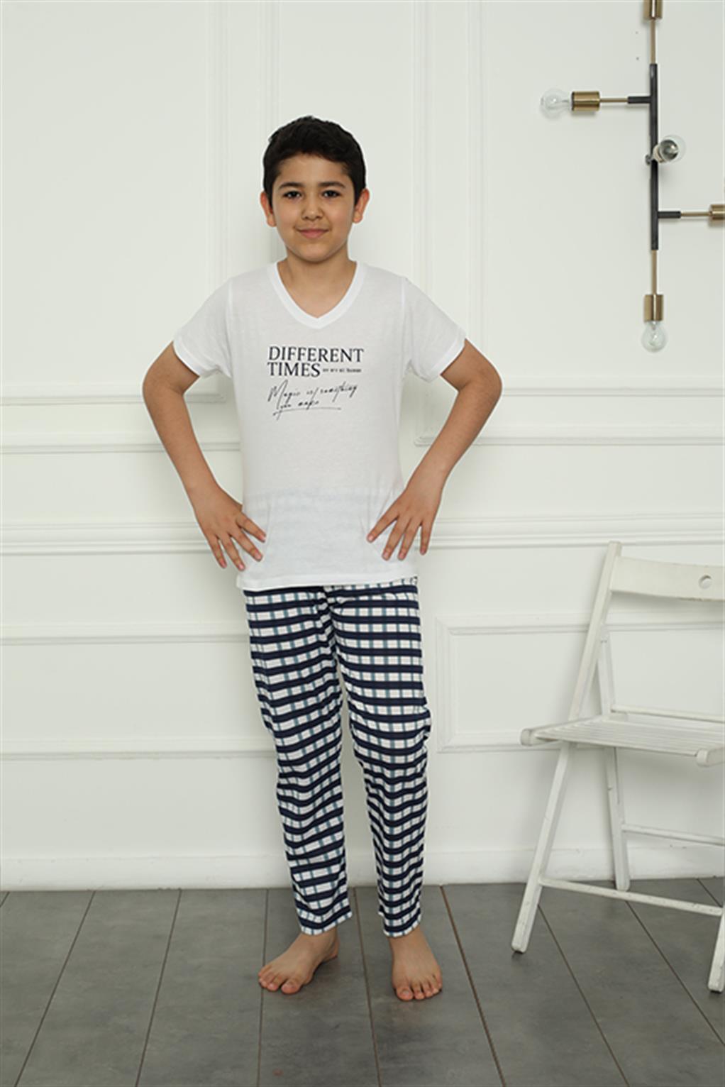 Moda Çizgi Erkek Çocuk Penye Pijama Takım 20390 - 3-4 | Beyaz