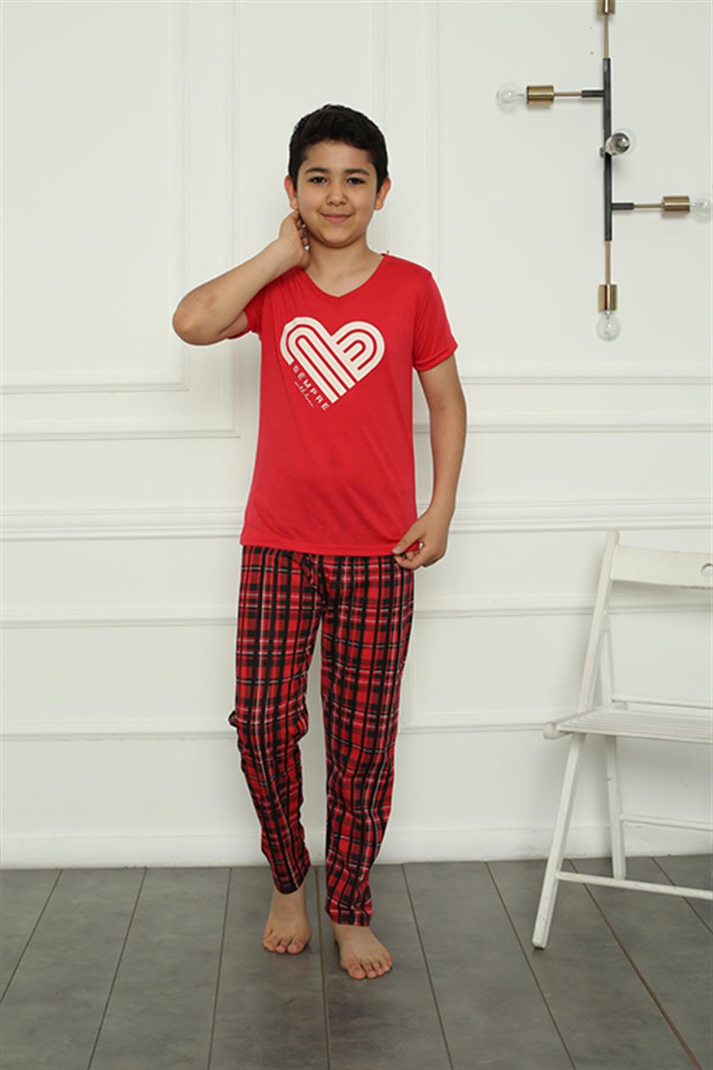 Moda Çizgi Erkek Çocuk Penye Pijama Takım 20391 - 3-4 | Kırmızı