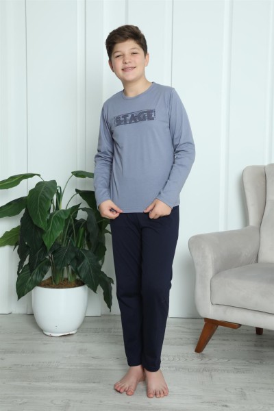 Moda Çizgi Erkek Çocuk Penye Pijama Takım 20411 - Thumbnail
