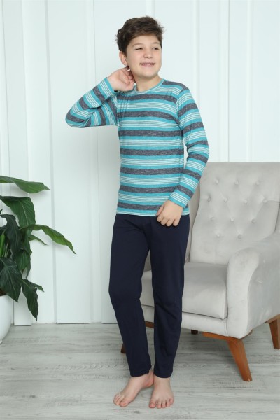 Moda Çizgi Erkek Çocuk Penye Pijama Takım 20413 - Thumbnail