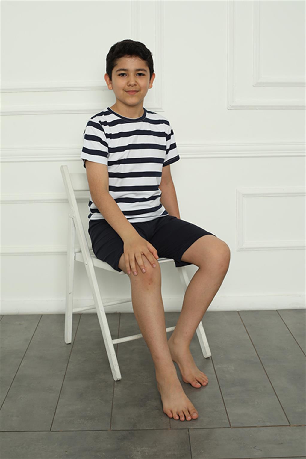 Moda Çizgi Erkek Çocuk Penye Şortlu Pijama Takım 20393 - 3-4 | Lacivert
