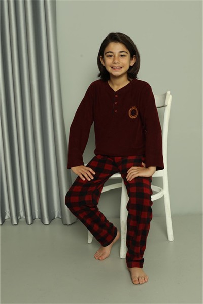 Moda Çizgi Erkek Çocuk WelSoft Polar Bordo Pijama Takımı 20549 - Thumbnail