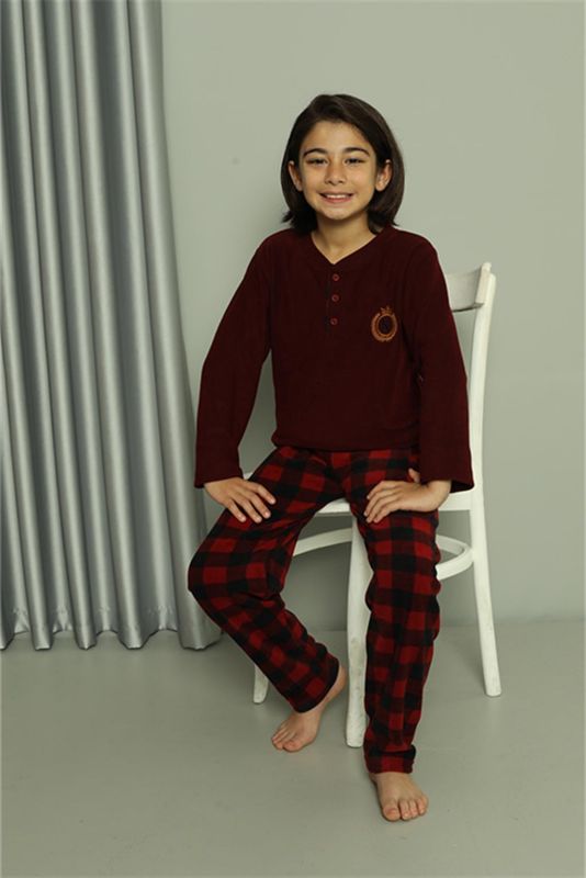 Moda Çizgi Erkek Çocuk WelSoft Polar Bordo Pijama Takımı 20549 - 3