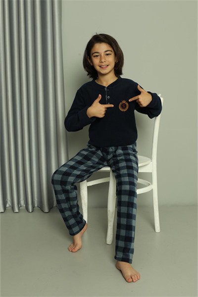Moda Çizgi - Moda Çizgi Erkek Çocuk WelSoft Polar Lacivert Pijama Takımı 20549