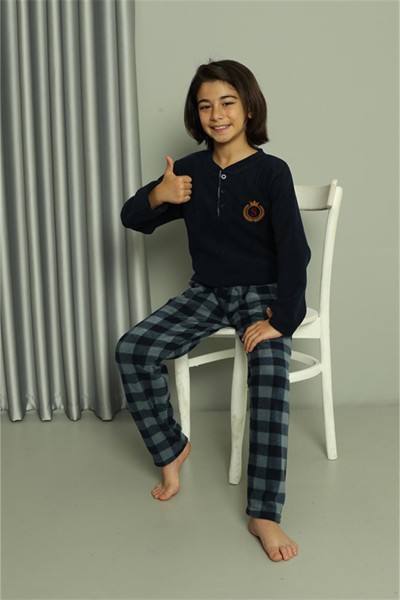 Moda Çizgi Erkek Çocuk WelSoft Polar Lacivert Pijama Takımı 20549 - Thumbnail