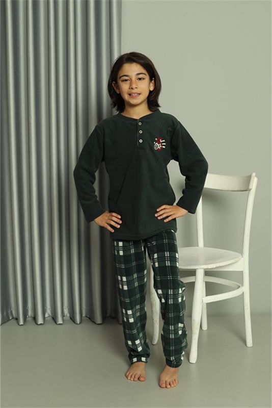 Moda Çizgi Erkek Çocuk WelSoft Polar Yeşil Pijama Takımı 20549 - 3