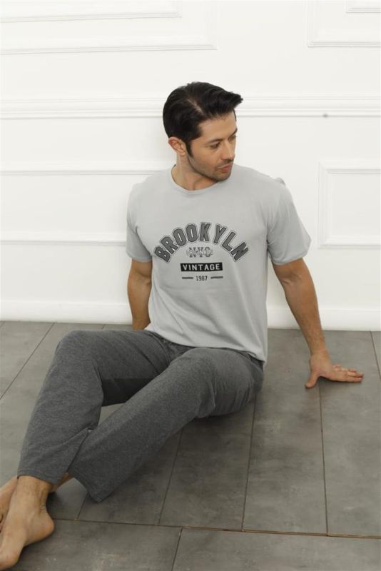 Moda Çizgi Erkek Gri Penye Pijama Takım 20371 - 4