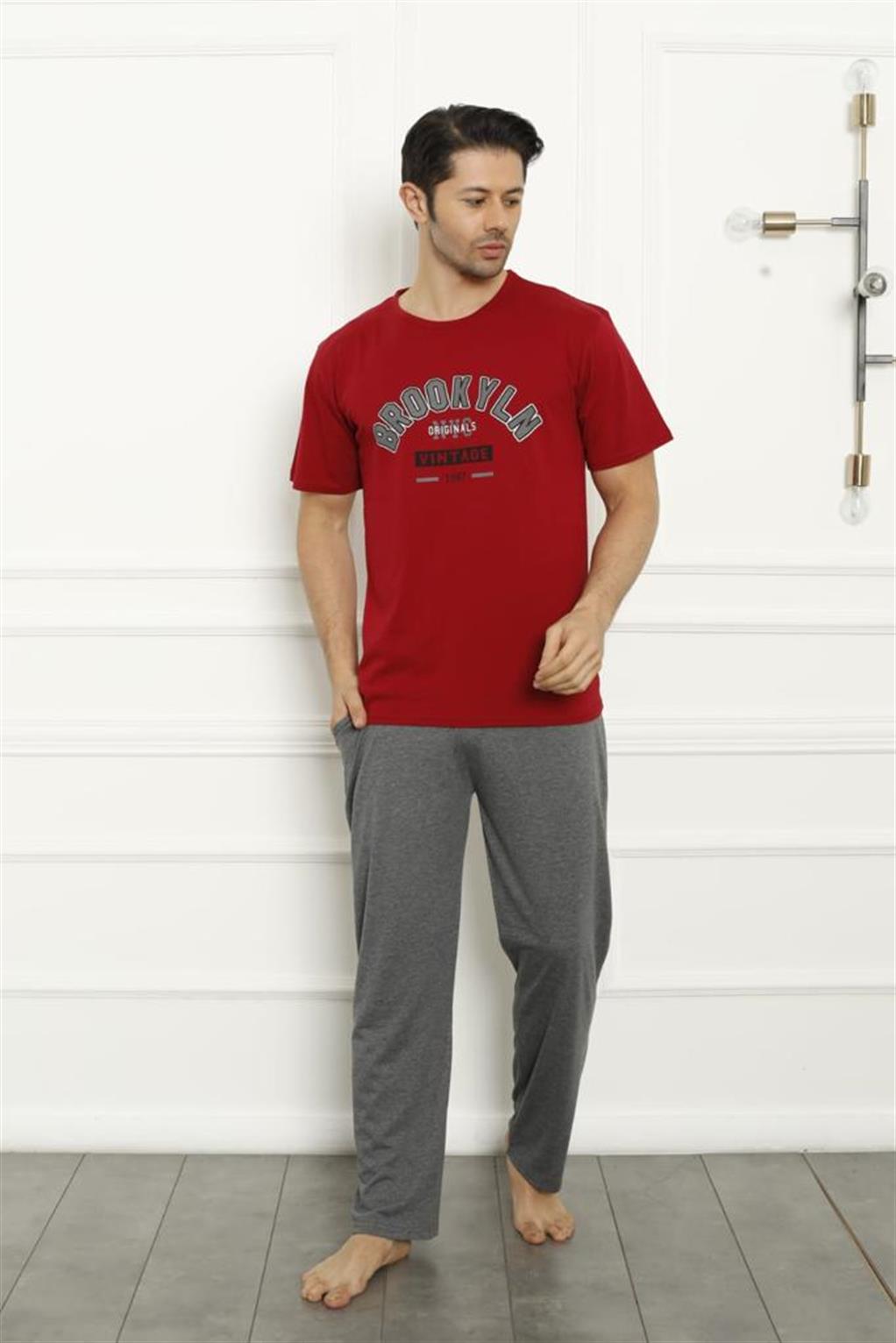 Moda Çizgi Erkek Kırmızı Penye Pijama Takım 20371 - 2XL | Kırmızı