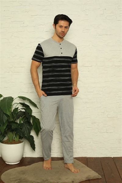 Moda Çizgi Erkek Lacivert 3'lü Pijama Takım 6823 - Thumbnail