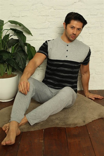 Moda Çizgi Erkek Lacivert 3'lü Pijama Takım 6823 - Thumbnail