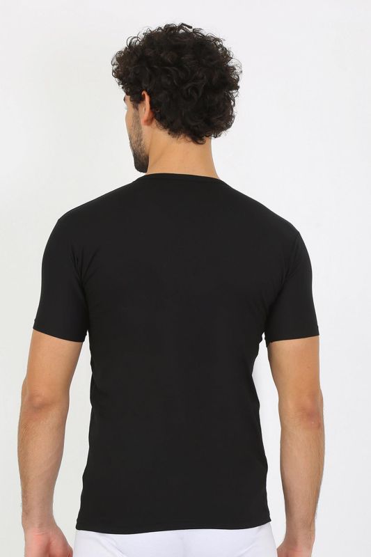 moda çizgi Erkek Likralı V Yaka Siyah T-Shirt 65700 - 5