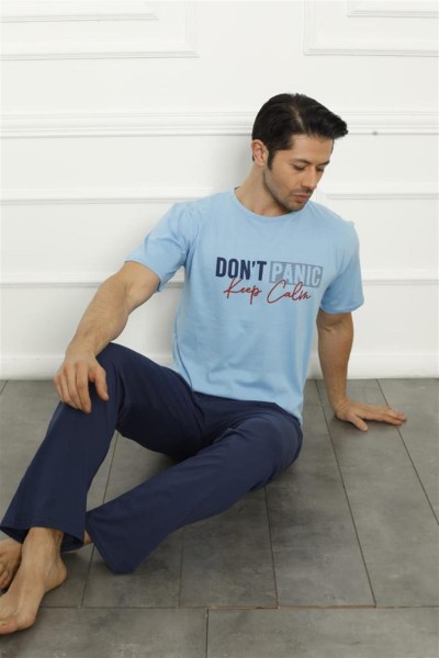 Moda Çizgi - Moda Çizgi Erkek Mavi Penye Pijama Takım 20371