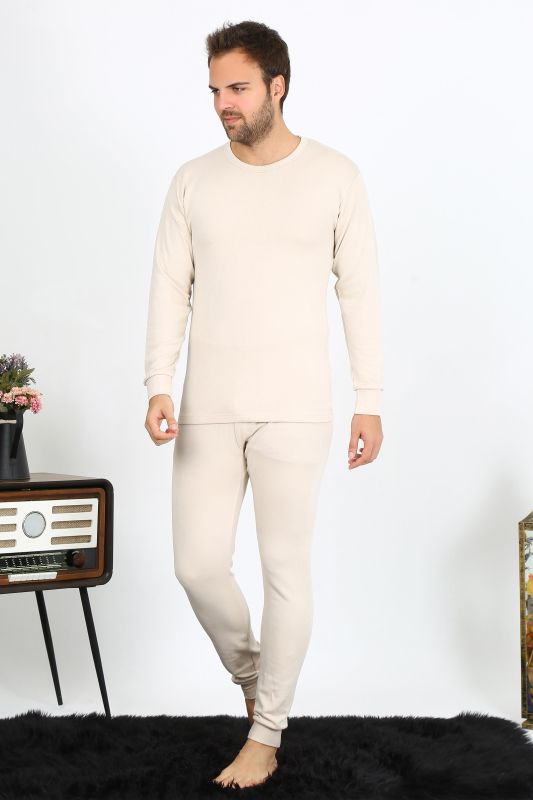 Moda Çizgi Erkek Pamuk Krem İçlik Takım 19103 - 1