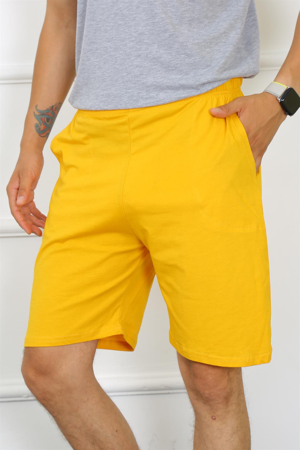 Moda Çizgi Erkek Pamuk Sarı Şort 27484 - XL | Sarı