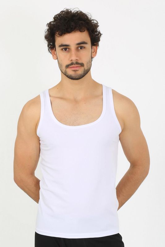 moda çizgi Erkek Penye Beyaz Atlet  6566 - 1