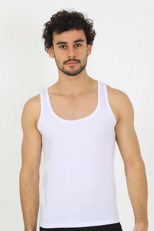 moda çizgi Erkek Penye Beyaz Atlet  6566 - 3