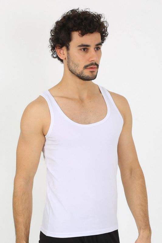 moda çizgi Erkek Penye Beyaz Atlet  6566 - 4