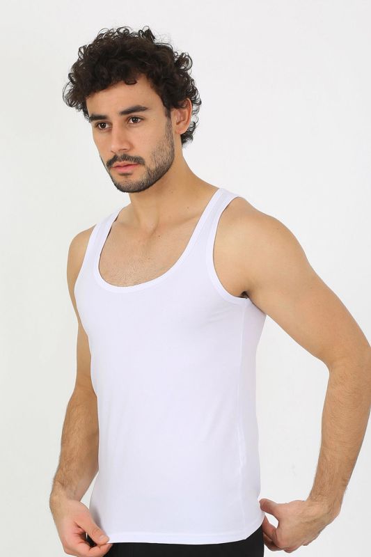 moda çizgi Erkek Penye Beyaz Atlet  6566 - 5