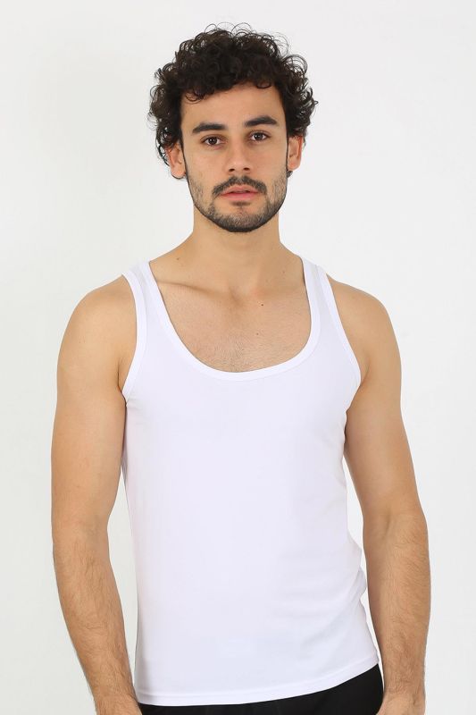 moda çizgi Erkek Penye Beyaz Atlet  6566 - 6