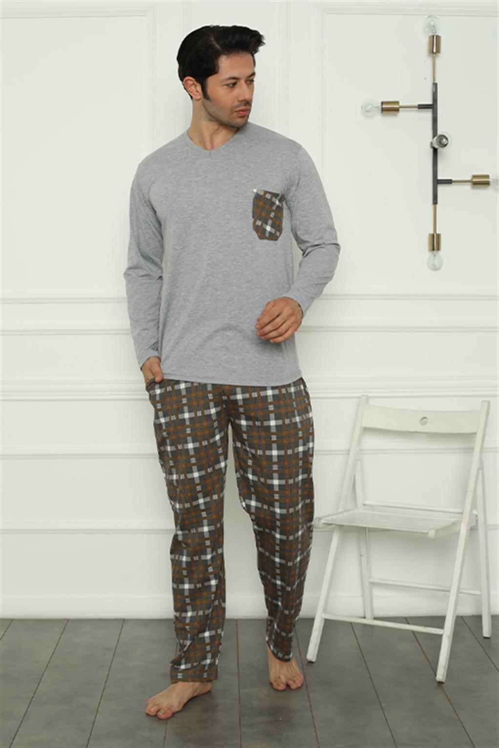 Moda Çizgi Erkek Penye Pijama Takım 6828 - L | Gri
