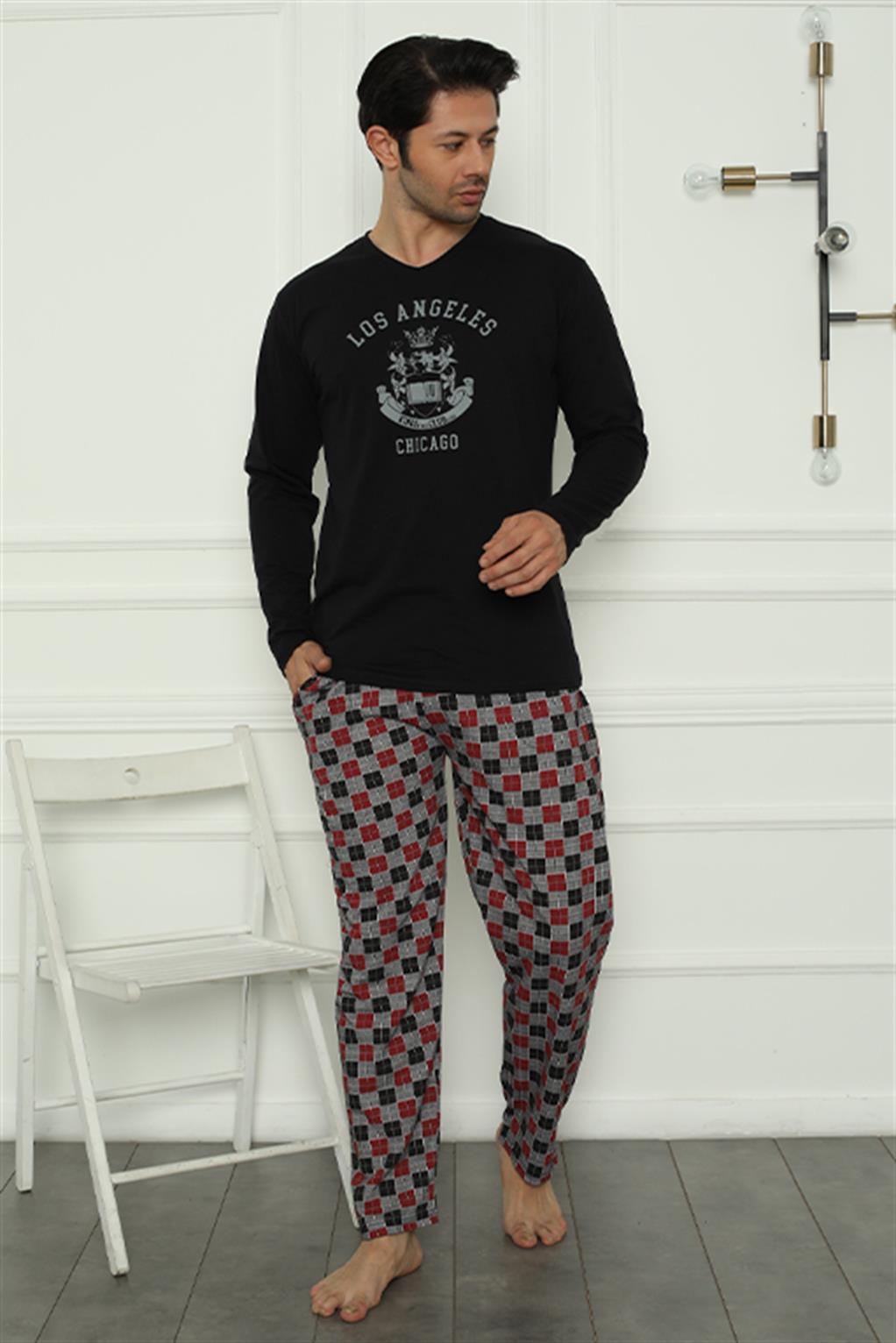 Moda Çizgi Erkek Penye Pijama Takım 6829 - L | Siyah