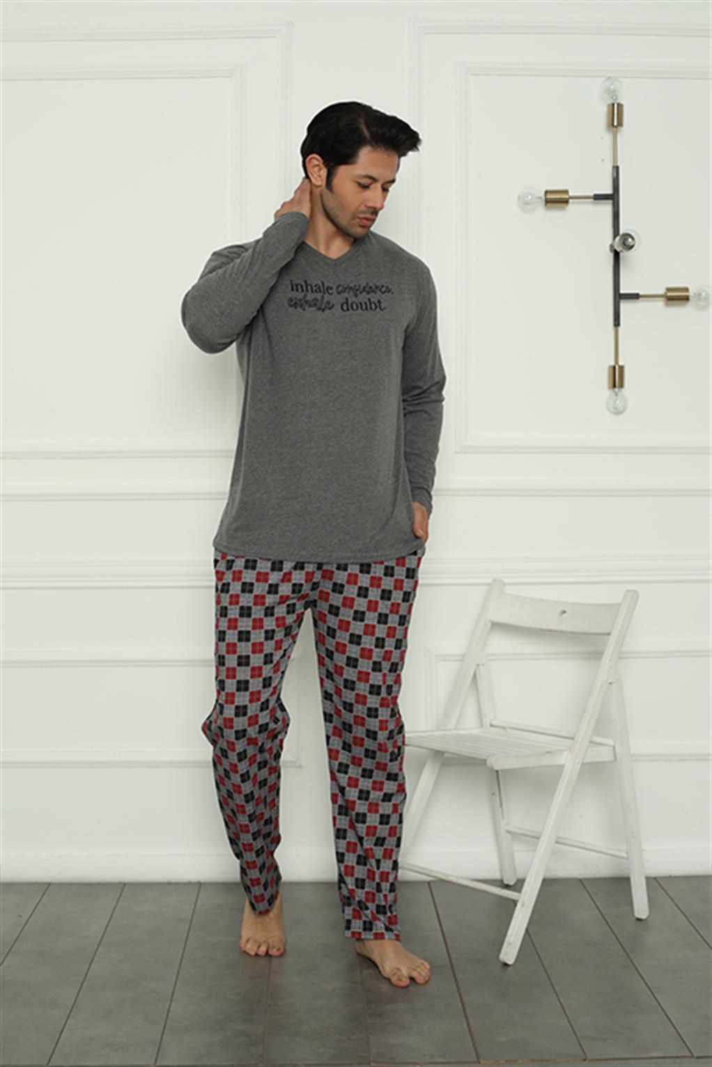 Moda Çizgi Erkek Penye Pijama Takım 6830 - L | Antrasit