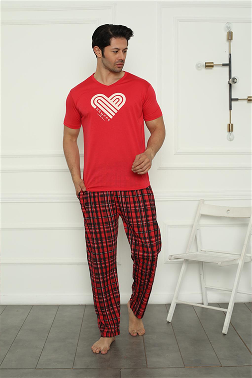 Moda Çizgi Erkek Penye Pijama Takım 6832 - XL | Kırmızı