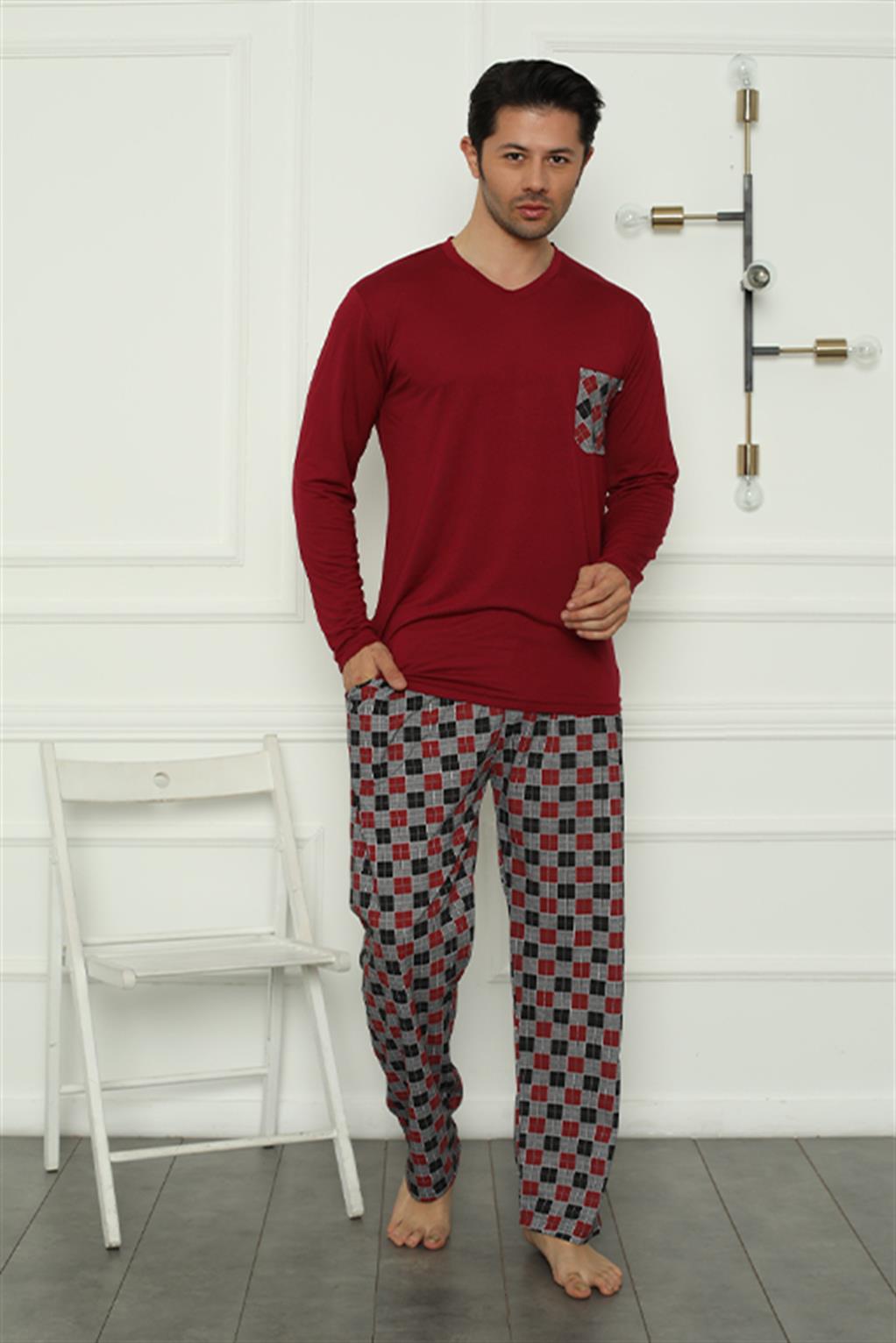 Moda Çizgi Erkek Penye Pijama Takım 6837 - M | Bordo