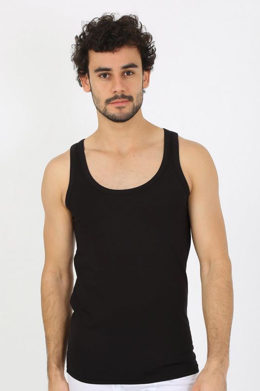 moda çizgi Erkek Penye Siyah Atlet 6566 - 4
