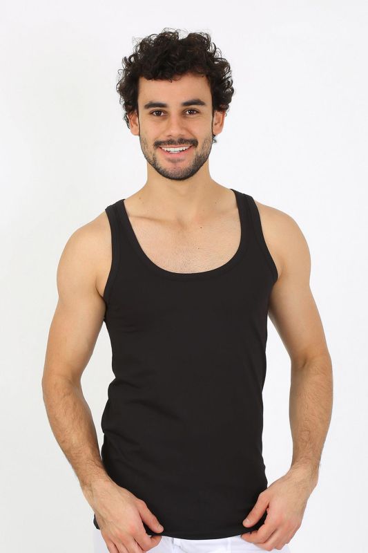 moda çizgi Erkek Penye Siyah Atlet 6566 - 6