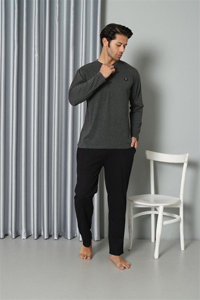 Moda Çizgi - Moda Çizgi Erkek Uzun Kol Penye Antrasit Pijama Takım 6841
