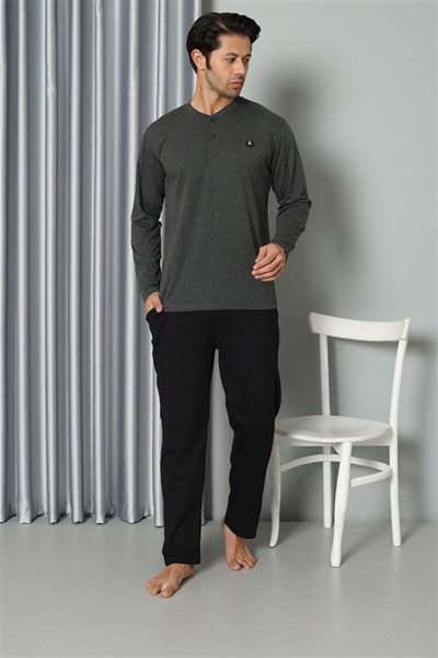 Moda Çizgi Erkek Uzun Kol Penye Antrasit Pijama Takım 6841 - Thumbnail