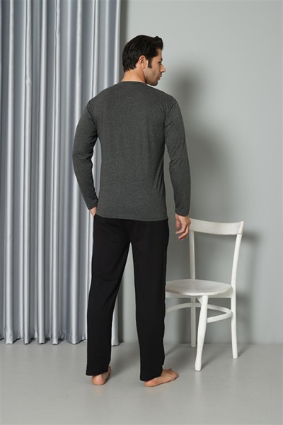 Moda Çizgi Erkek Uzun Kol Penye Antrasit Pijama Takım 6841 - Thumbnail