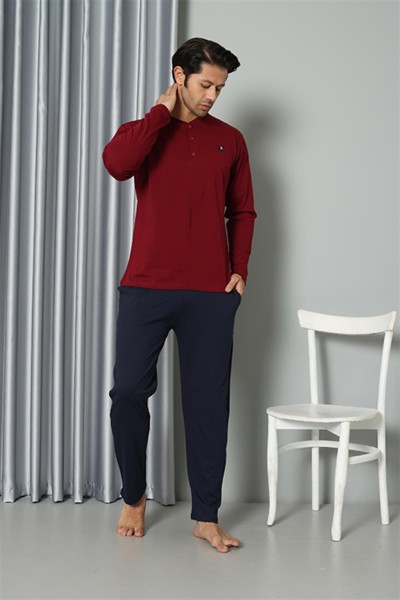 Moda Çizgi Erkek Uzun Kol Penye Bordo Pijama Takım 6841 - Thumbnail