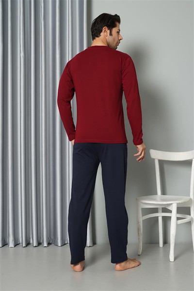 Moda Çizgi Erkek Uzun Kol Penye Bordo Pijama Takım 6841 - Thumbnail