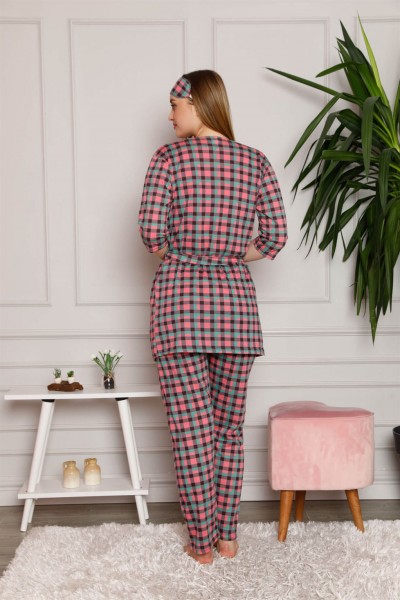 Moda Çizgi Kadın %100 Pamuk 3'lü Sabahlık Pijama Takım 1117 - Thumbnail