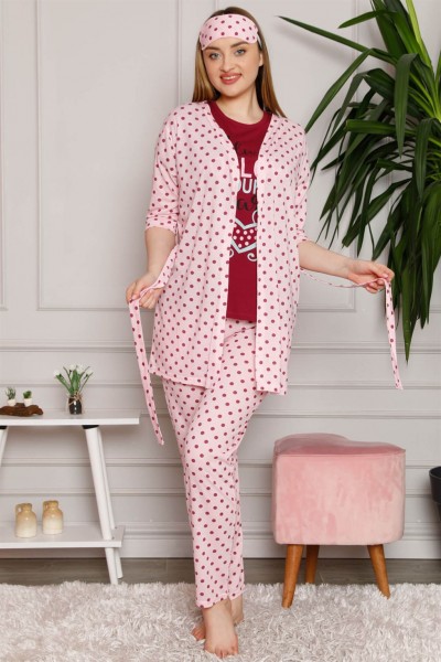 Moda Çizgi - Moda Çizgi Kadın %100 Pamuk 3'lü Sabahlık Pijama Takım 1119